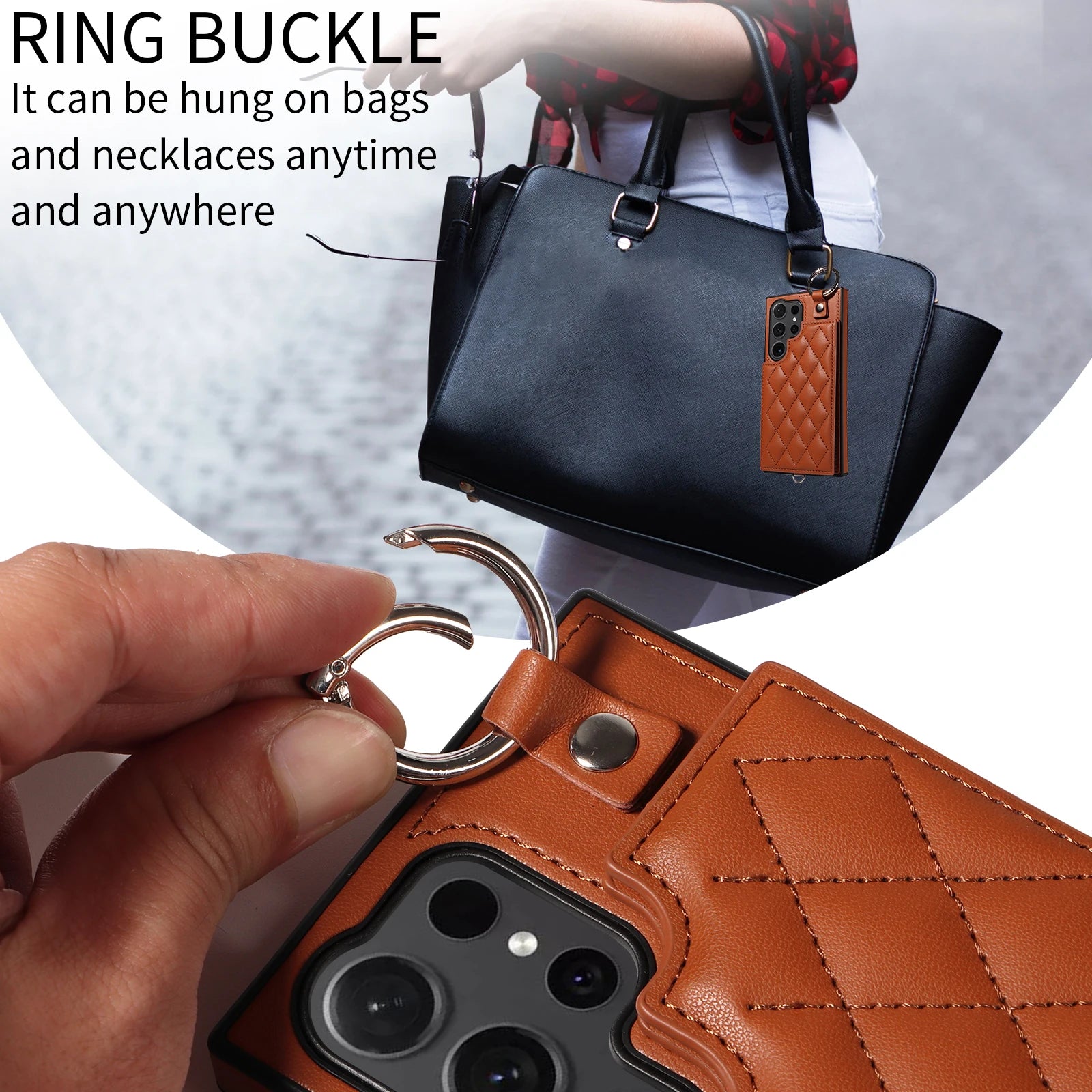 Double Button Leather Wallet Case with Ring Holder & Card Slot for Samsung Galaxy S24 Series