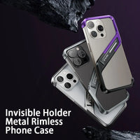 Aluminum Rimless Phone Case with Metal Invisible Holder for iPhone 15 Series