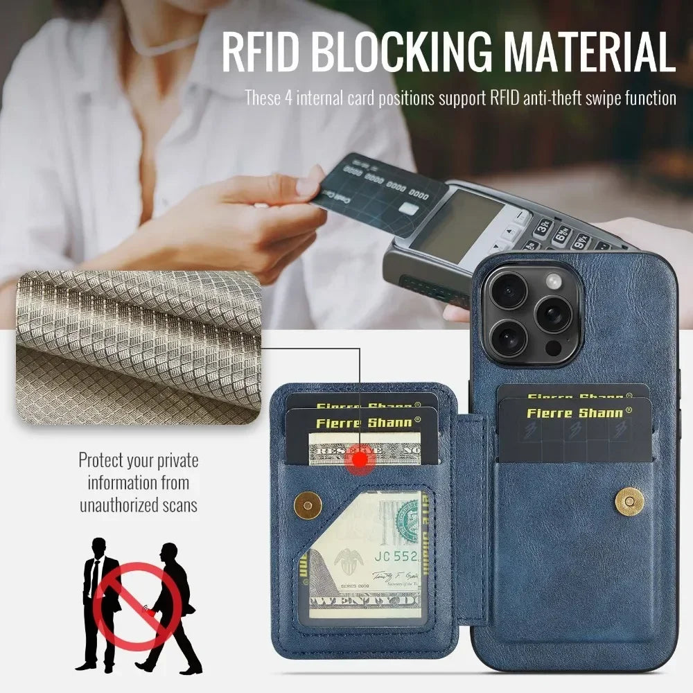 RFID Blocking Wallet Case with Card Holder for iPhone 16 Series