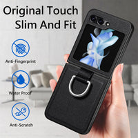 Luxury Leather Finger Ring Case for Samsung Galaxy Z Flip 6