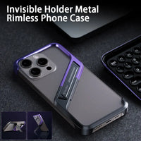 Aluminum Rimless Phone Case with Metal Invisible Holder for iPhone 15 Series