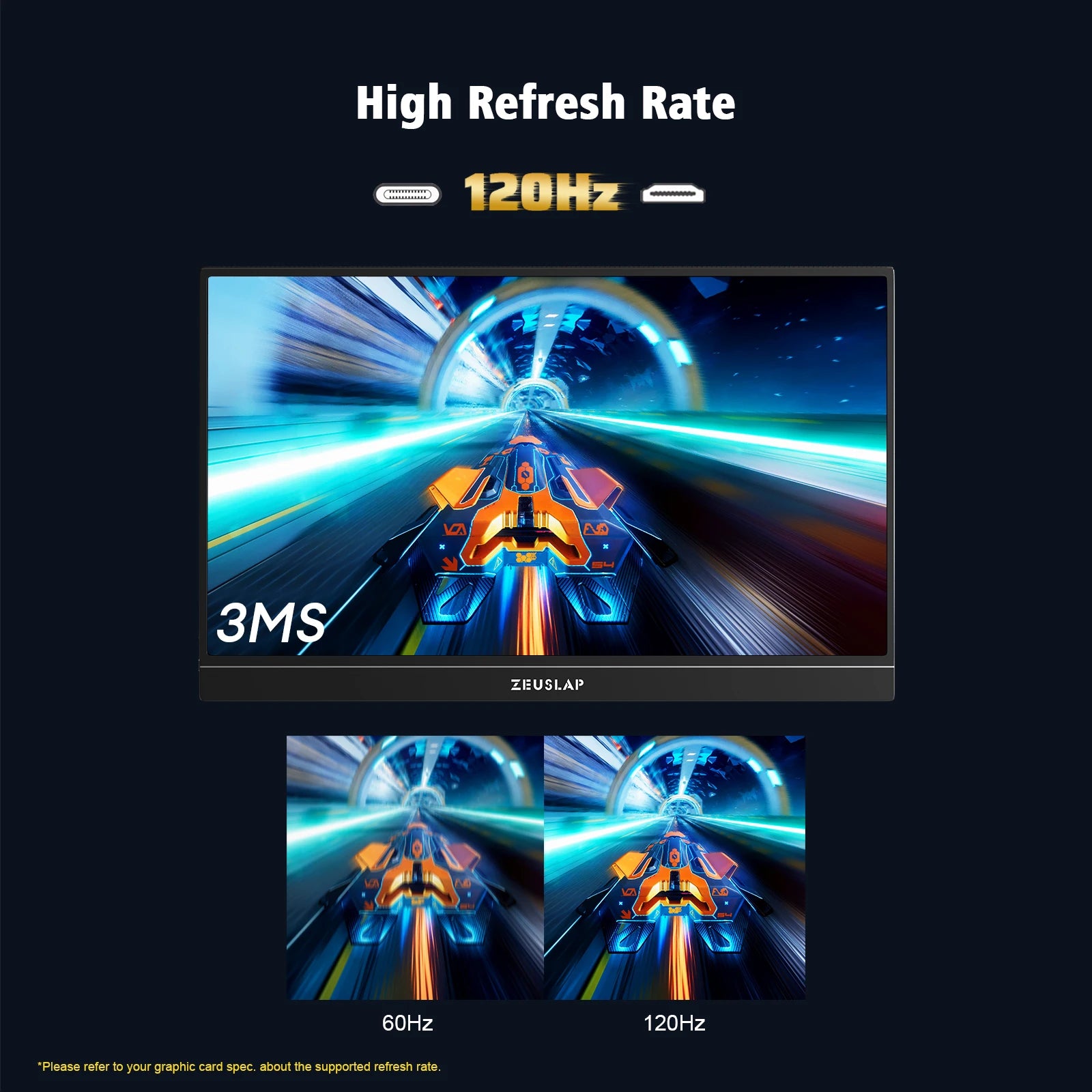 ZEUSLAP 15.6" 2560x1440P 120Hz High Refresh Rate Gaming Monitor