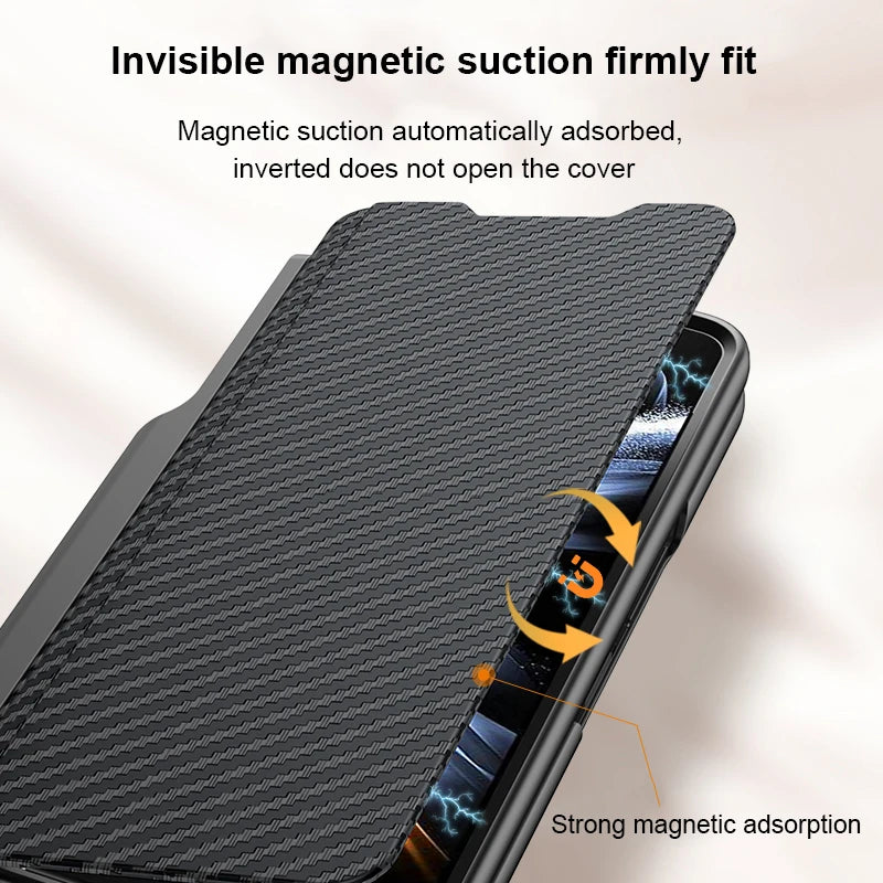 Samsung Galaxy Z Fold 5 Leather Case with Card Slot, Magnetic Closure, and Pen Holder