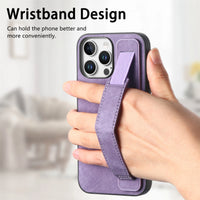 Shockproof Leather Kickstand Wrist Strap Phone Case for iPhone 16 Series