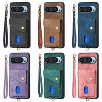 PU Leather Shockproof Wrist Strap Wallet Phone Case with Card Holder for Google Pixel 9 Series