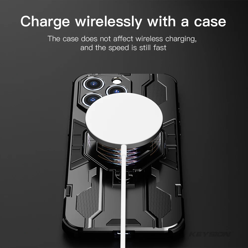 MagSafe Shockproof Phone Case with Ring Stand and Camera Protection for iPhone 15 Series