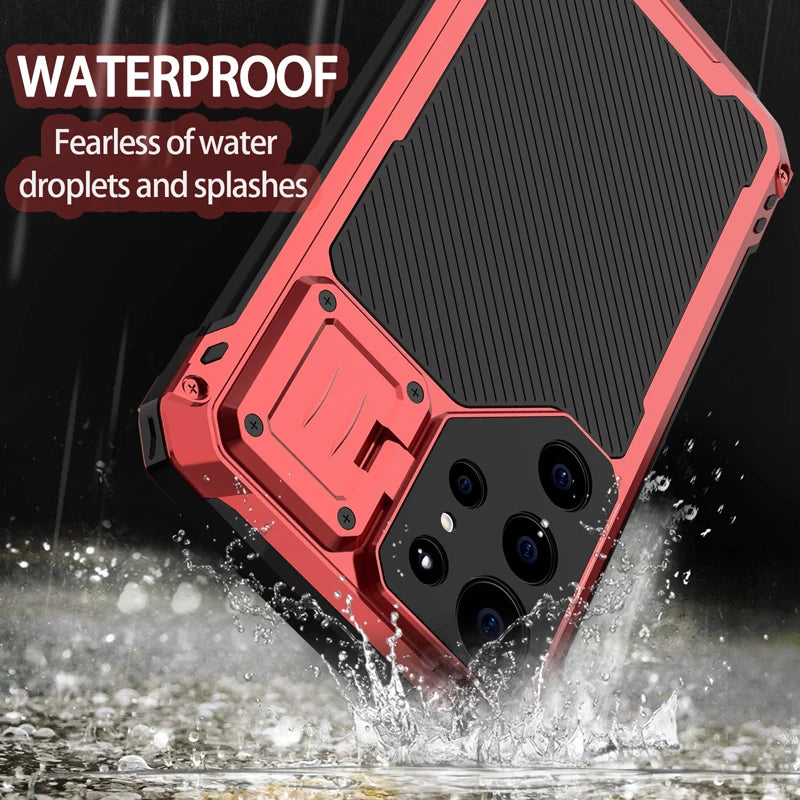 Heavy Duty Full Protection Armor Metal Lens Kickstand Case for Samsung Galaxy S23 Ultra