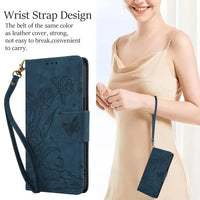 Flower Wrist Strap Wallet Phone Case with Card Holder for iPhone 15 Series