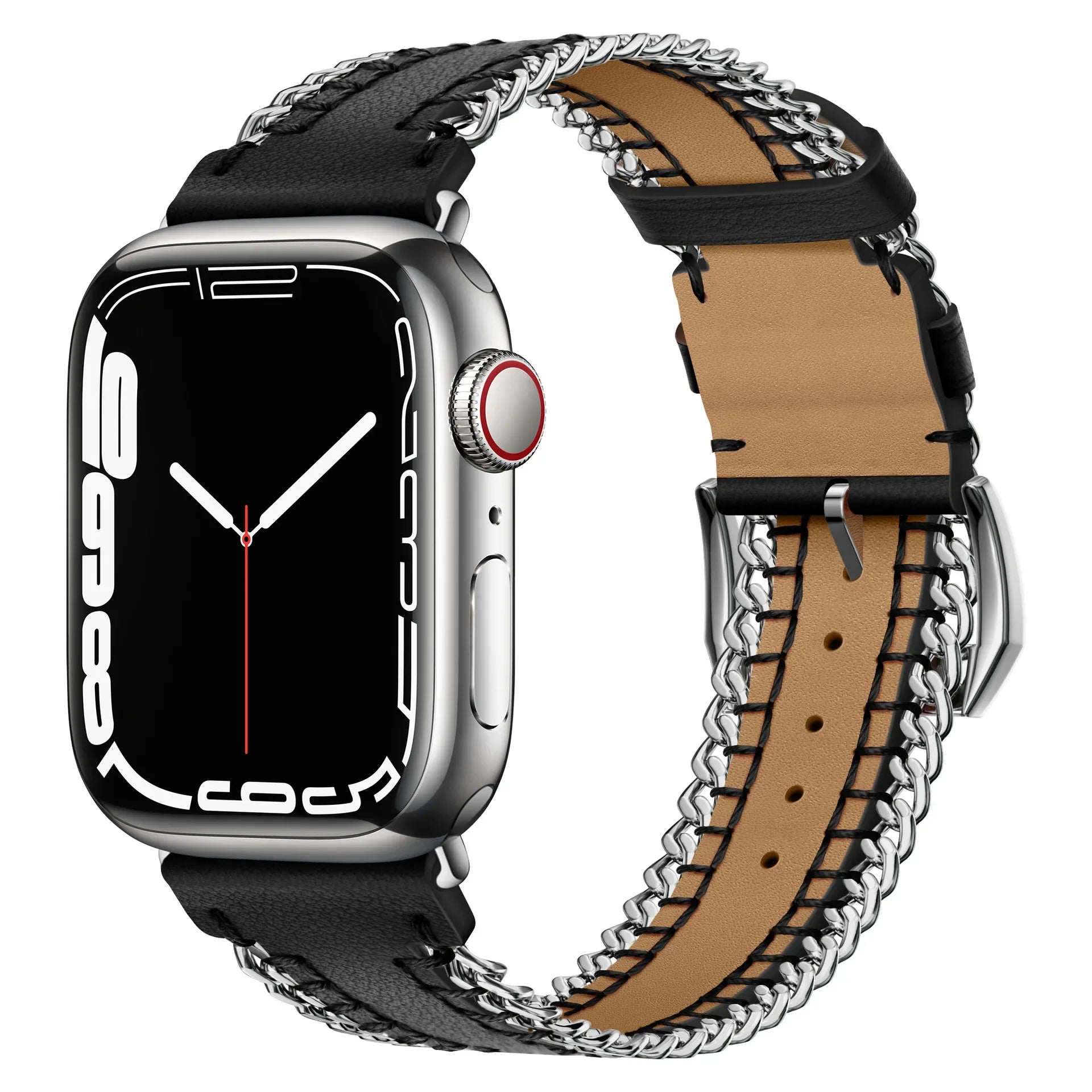 Hand-Sewn Leather Chain Bracelet for Apple Watch