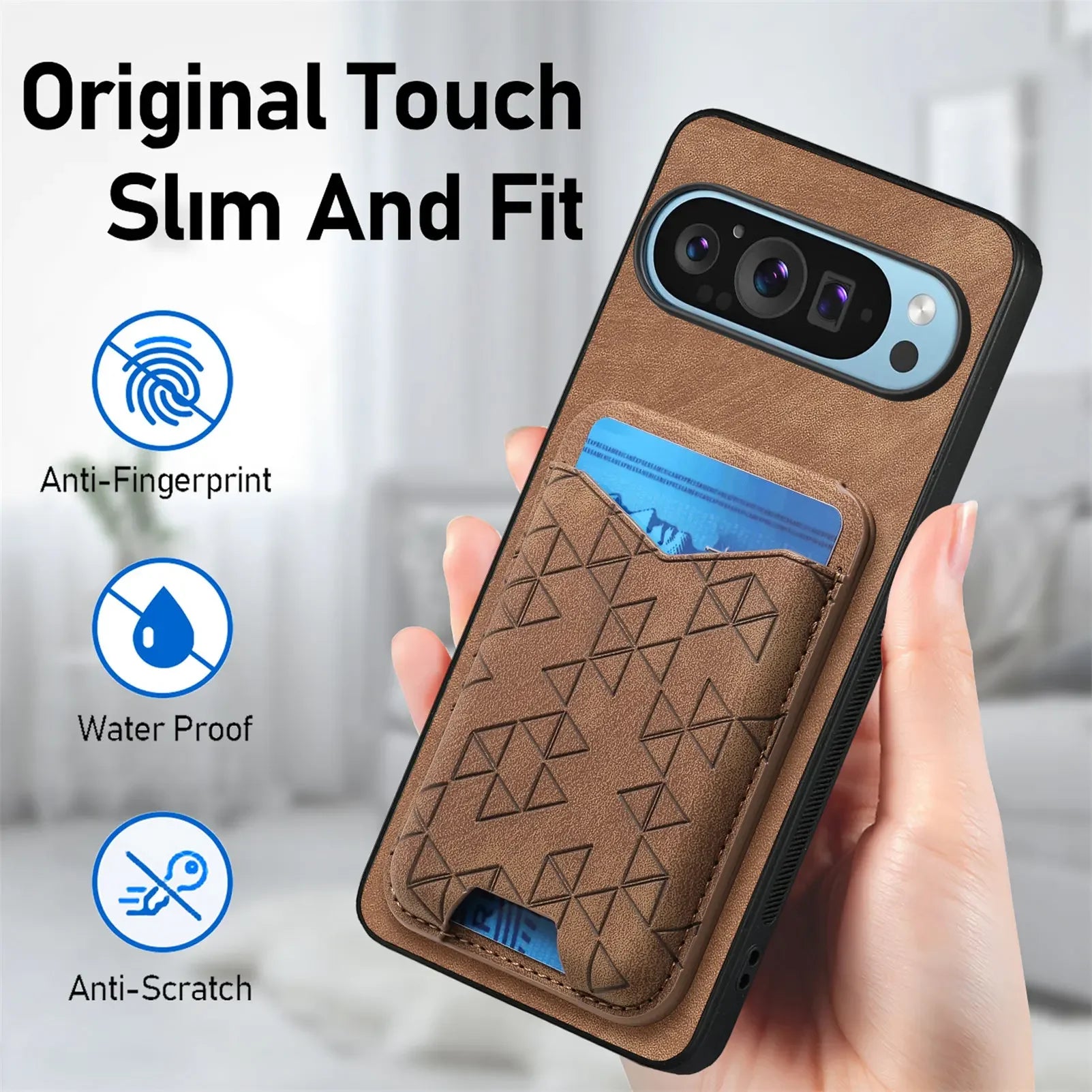 Slim Fit Vertical Card Holder Leather Case with Kickstand for Google Pixel 9 Series