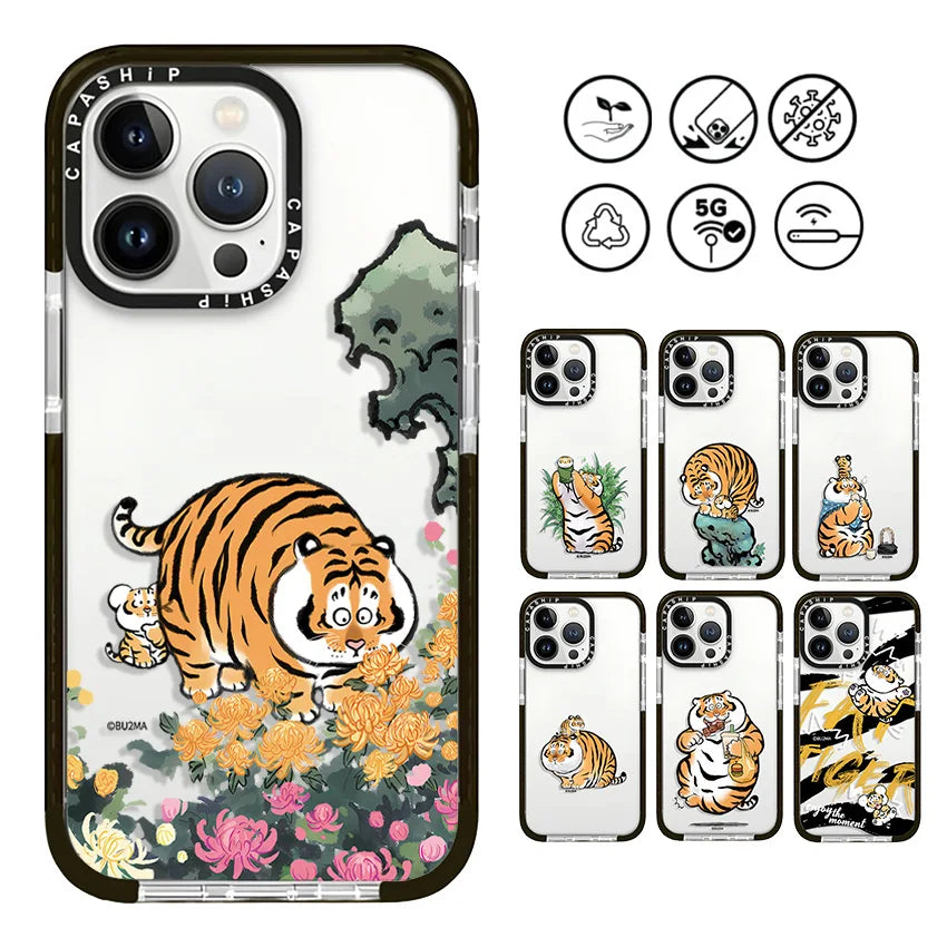 Adorable Fat Tiger Printed Soft TPU Shockproof Case for iPhone 16 Series