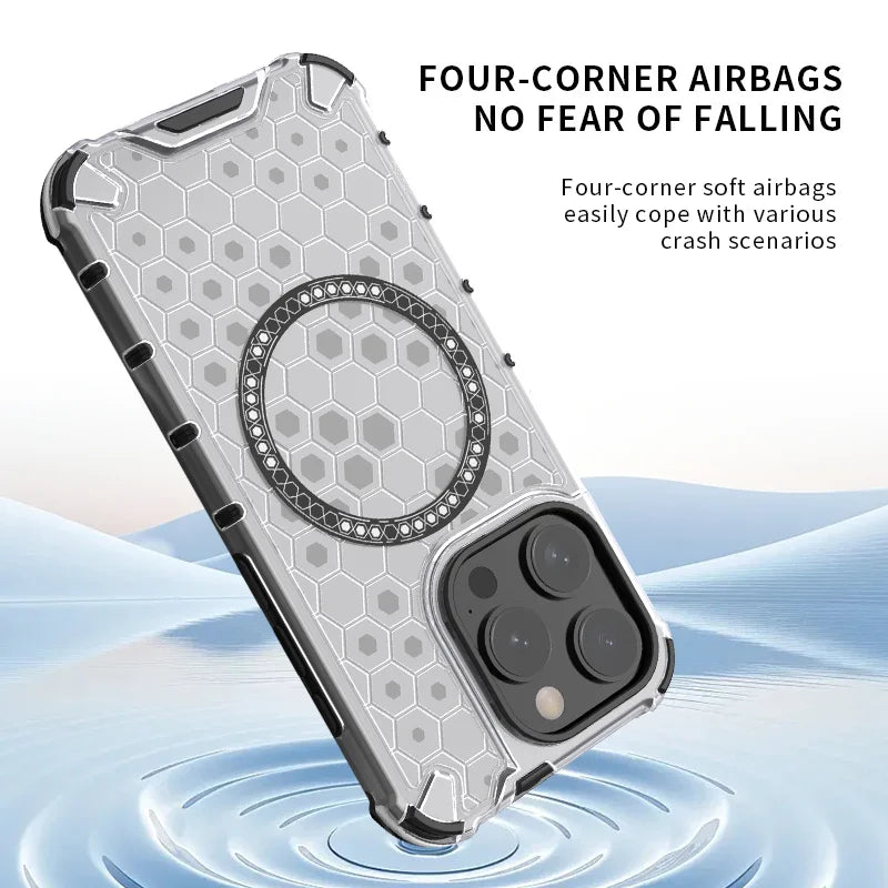 Four Corner Airbag Honeycomb PC MagSafe Phone Case for iPhone 15 Series