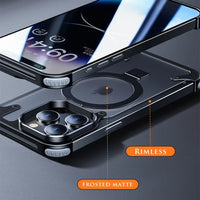 Magnetic Metal Stand Rimless Phone Case for iPhone 15 Series – Stylish & Functional