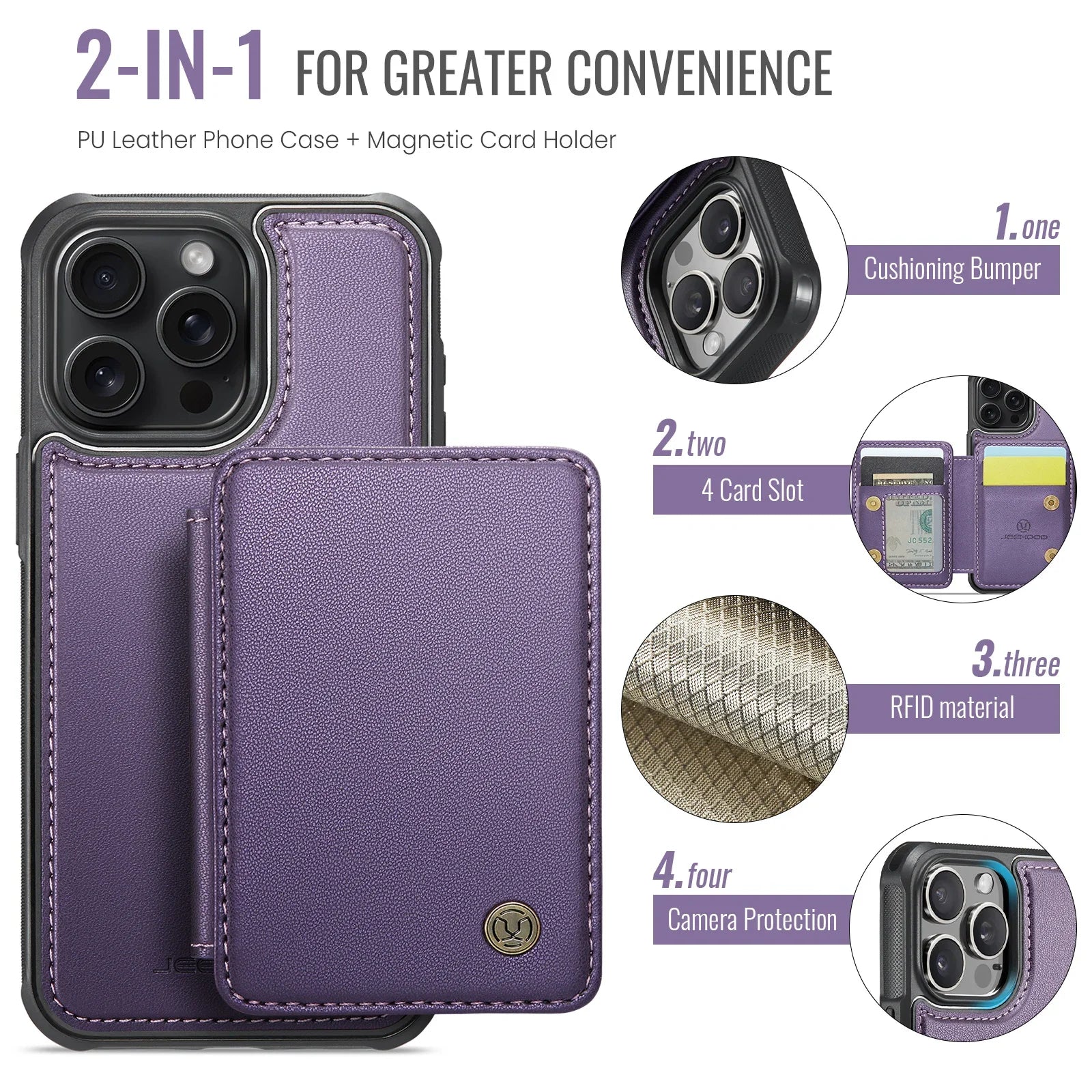 2-in-1 Magnetic Leather Case with Detachable Card Slot for iPhone 15 Series