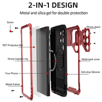 Heavy Duty Full Protection Armor Metal Lens Kickstand Case for Samsung Galaxy S24 Ultra
