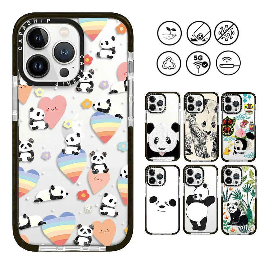 Cartoon Bamboo Leaf Panda Soft TPU Shockproof Back Case for iPhone 15 Series