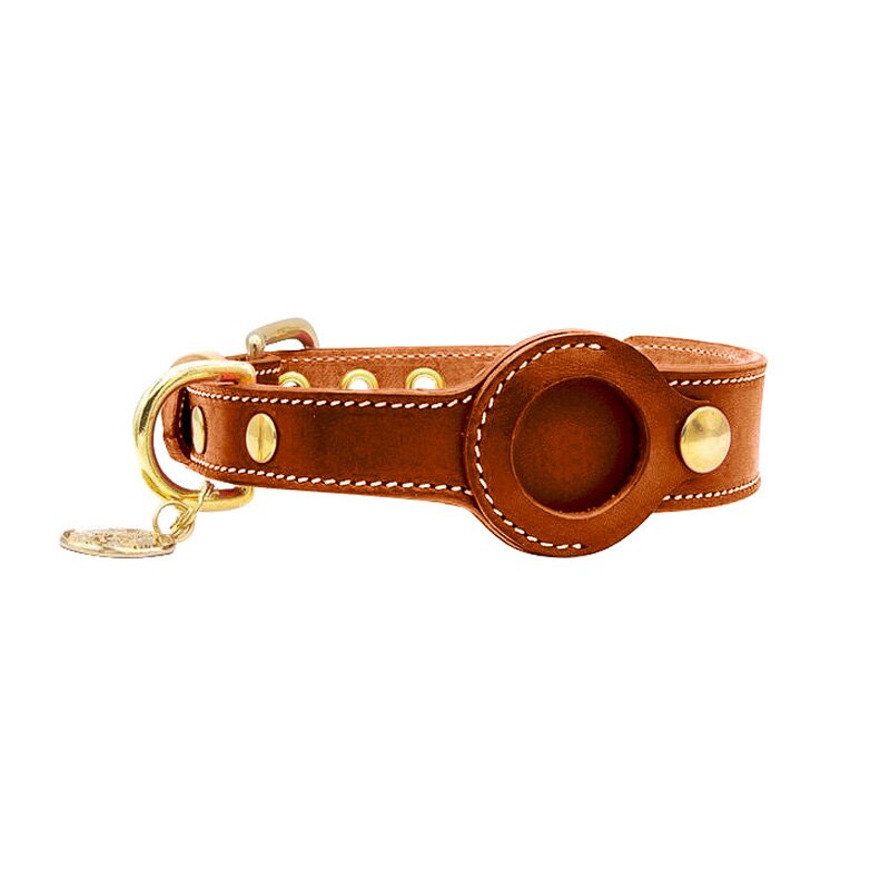 YKSOM Luxury Genuine Leather Pet Collar with AirTag Holder