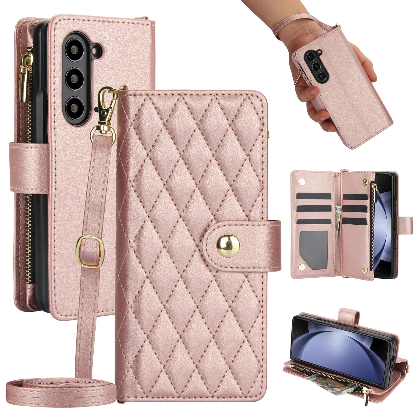 Crossbody Zipper Leather Wallet Case for Samsung Galaxy Z Fold 6