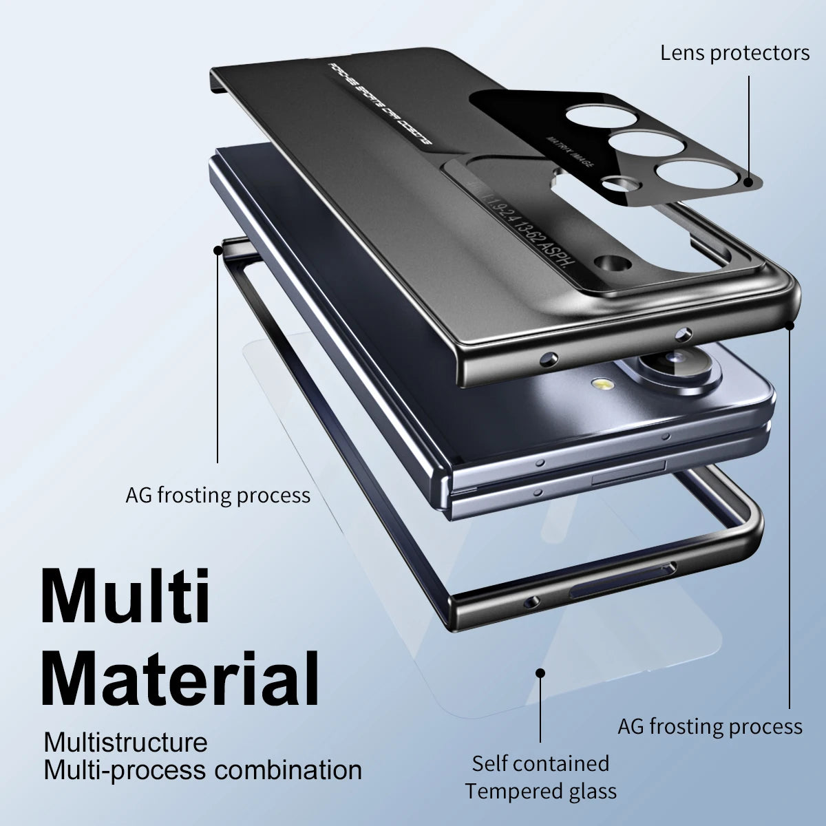 Full Cover Folding Phone Case with Tempered Glass Film for Samsung Galaxy Z Fold 5