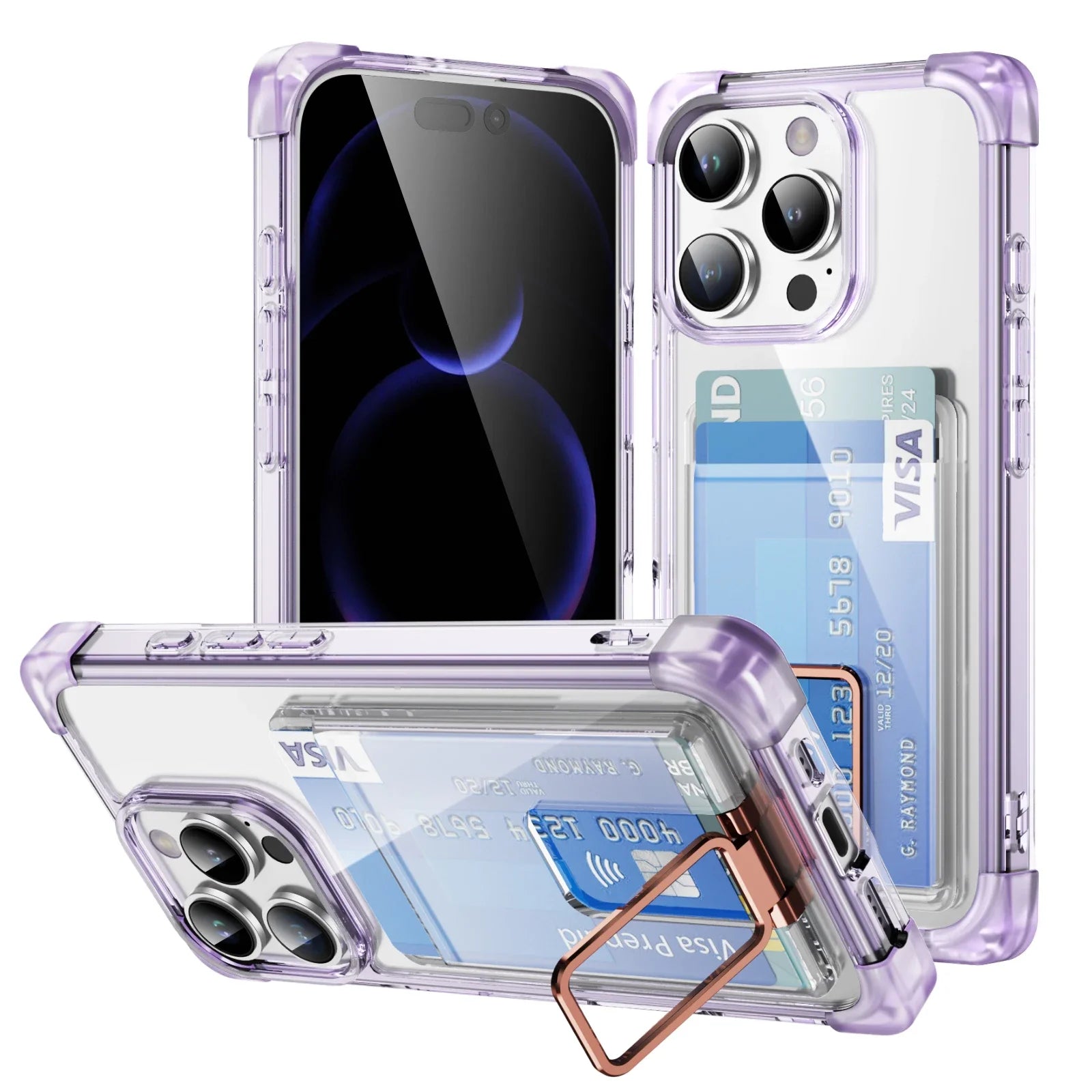 Acrylic Transparent Case with Bracket and Card Slot for iPhone 15 Series