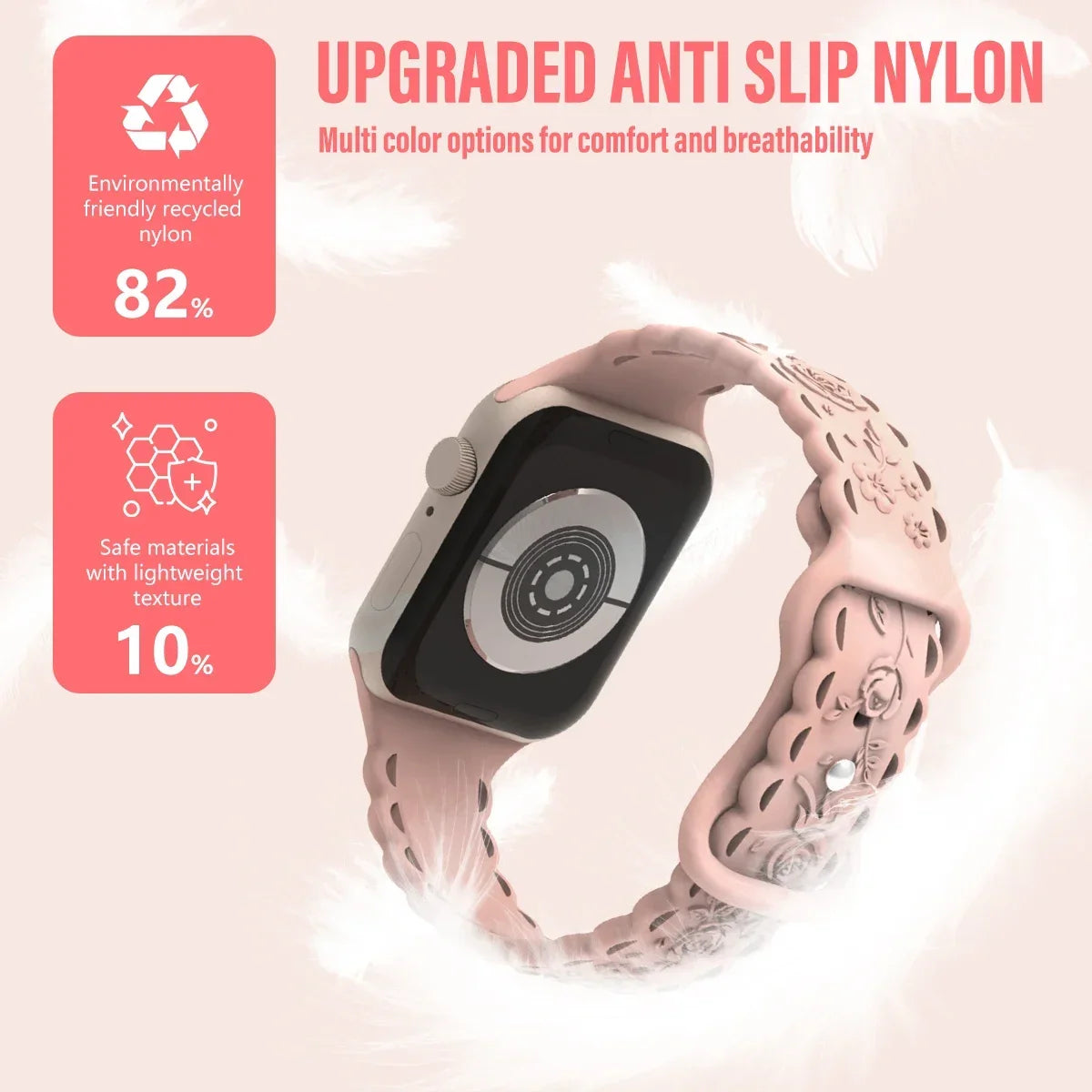 Silicone Engraved Rose Flower Strap for Apple Watch