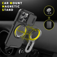 Rotating Stand Lens Push Window Magnetic Phone Case for iPhone 15 Series – Versatile Protection and Convenience