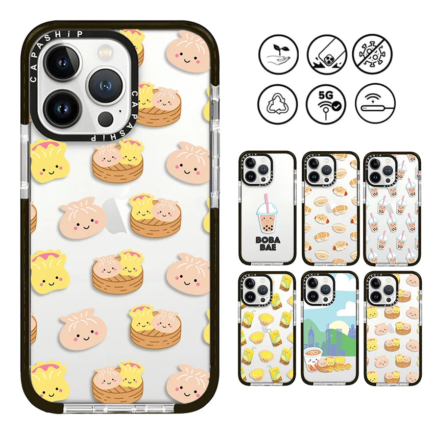 Cute Gourmet Bread & Milk Tea Soft TPU Shockproof Case for iPhone 15 Series