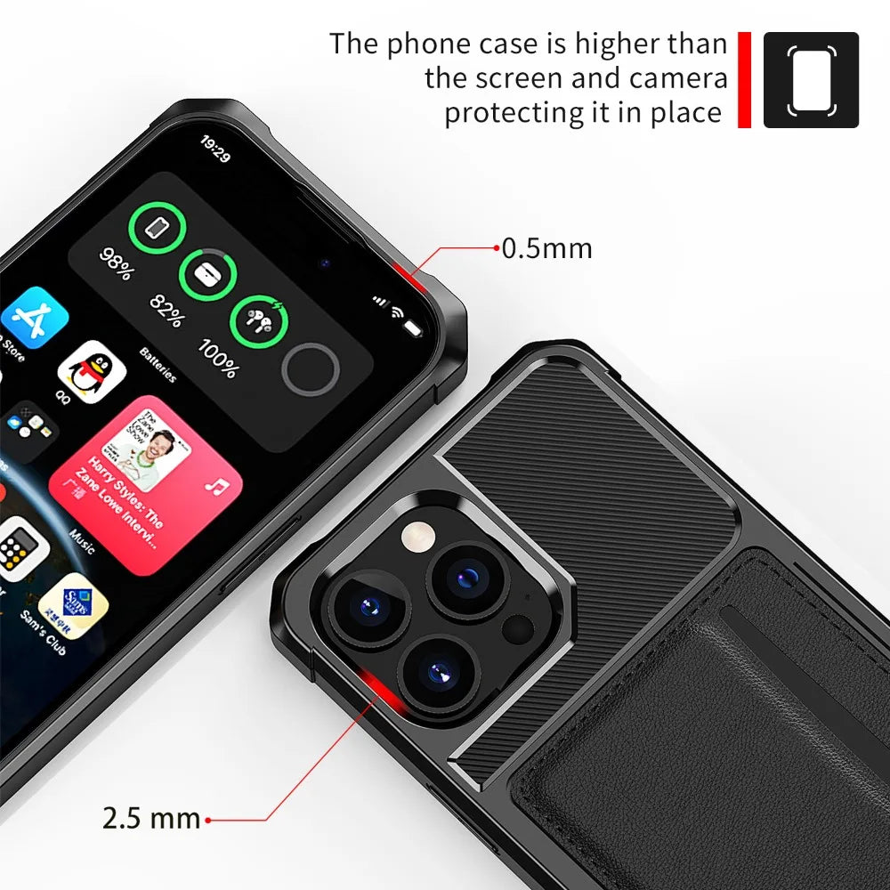 Armor Phone Case with Card Slot Holder for iPhone 15 Series