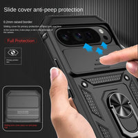 Magnetic Armor Shockproof Phone Case with Ring Holder & Slide Lens Protection for Google Pixel 9 Series