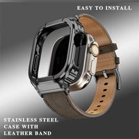 Luxury Metal Case and Leather Strap for Apple Watch