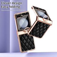 Shockproof Leather Case with Ring Holder and Hinge Protection for Samsung Galaxy Z Flip 5