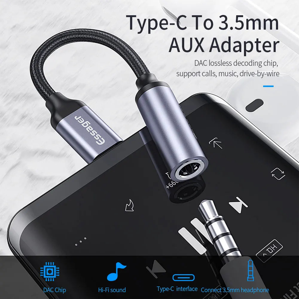 Essager USB-C to 3.5mm Jack Headphone Adapter