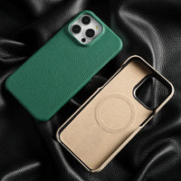 Luxury Natural Cowhide Leather MagSafe Case for iPhone 16 Series