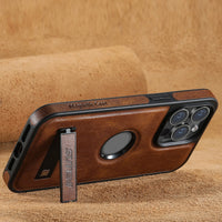 Luxury Stand Leather Wireless Charging Case for iPhone 15 Series