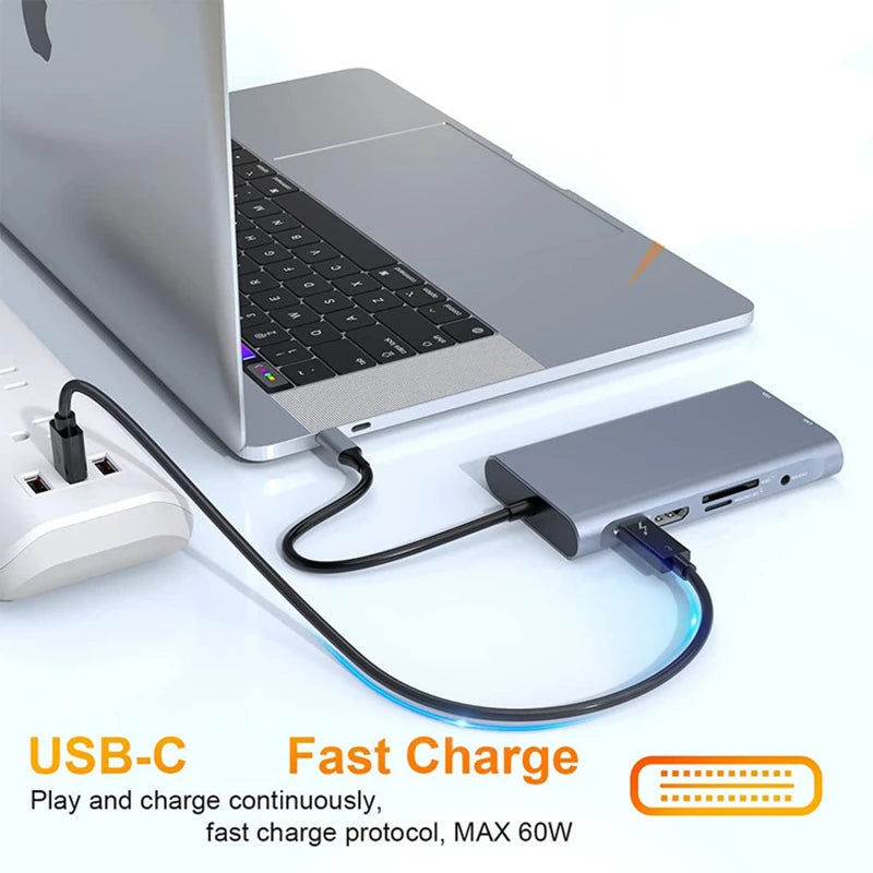 USB-C Hub: RJ45, 4K HDMI, VGA, SD/TF, USB 3.0/2.0, PD Dock for MacBook/iPad/Samsung/Xiaomi