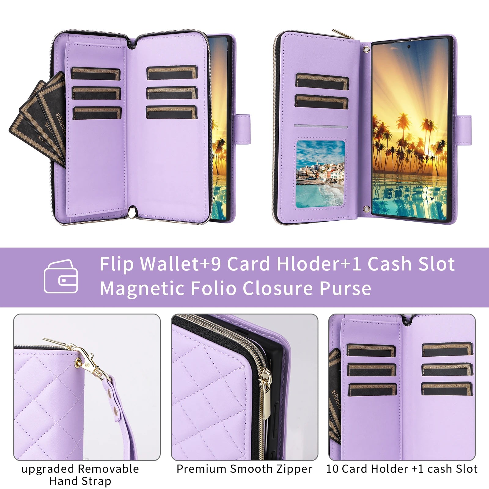 Crossbody Diamond Flip Multi-Card Zipper Wallet Leather Case for Samsung Galaxy S23 Seriess