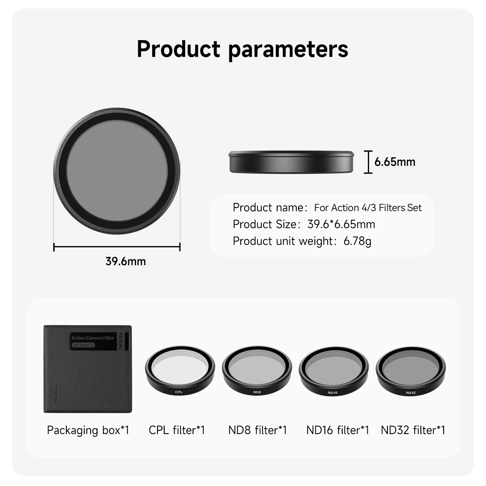 TELESIN CPL ND8 ND16 ND32 Lens Filter Set with Aluminium Alloy Frame for DJI OSMO Action 4