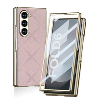 Electroplated Leather Folding Case with Tempered Glass for Samsung Galaxy Z Fold 6