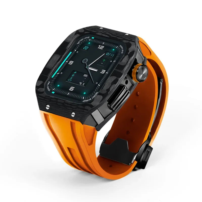 Luxury Carbon Fiber Case with Fluorine Rubber Strap for Apple Watch