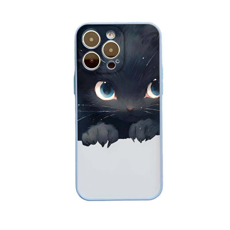 Adorable Black Cat Cartoon Phone Case for iPhone 15 Series