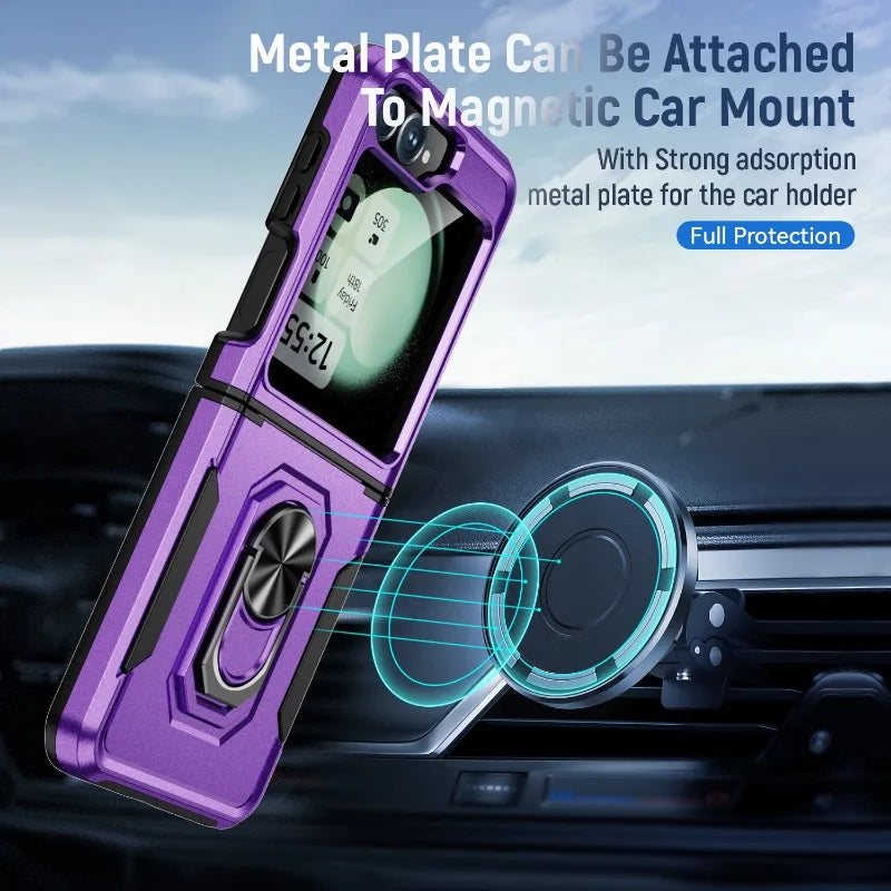 Plastic Hard Shell Shockproof Phone Case with Ring Holder for Samsung Galaxy Z Flip 6