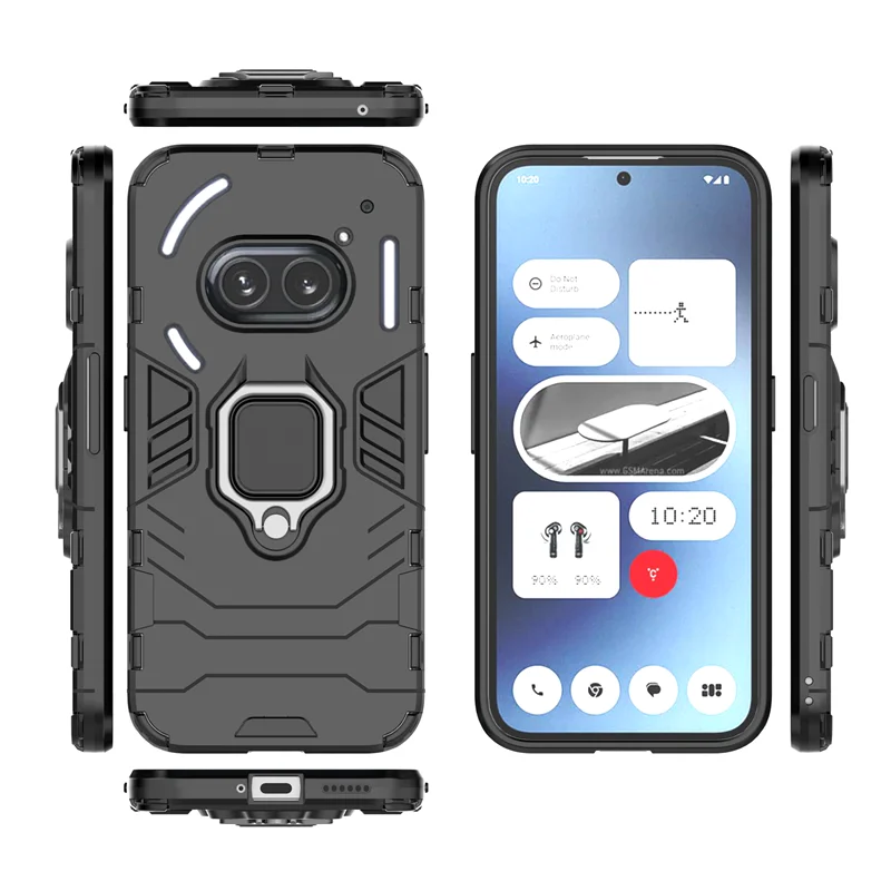 Rugged Armor Shockproof Case with Magnetic Metal Ring Holder for Nothing Phone 2a