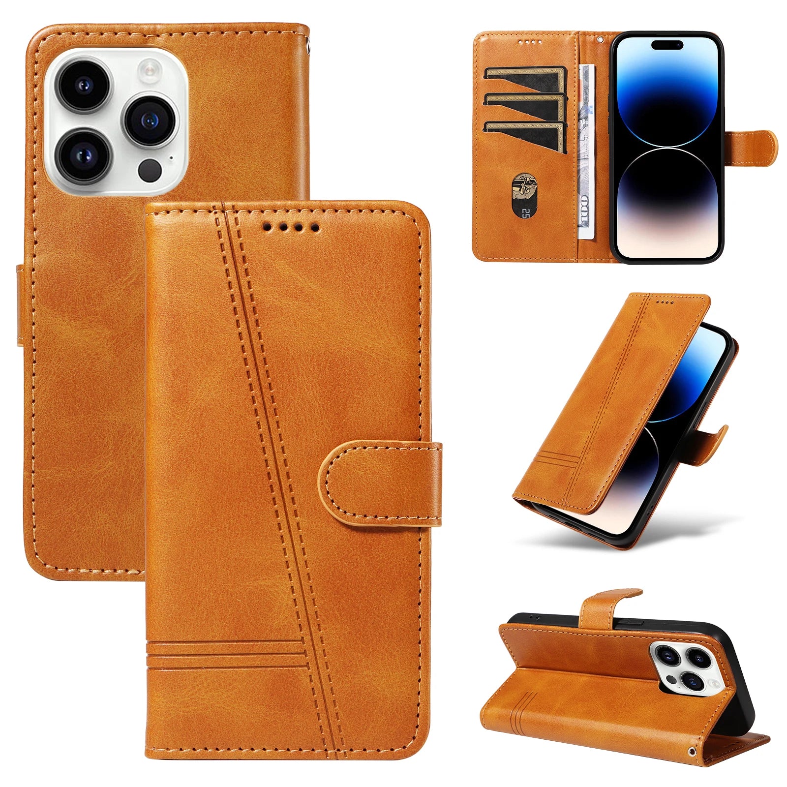 Flip Leather Card Slot Wallet Case for iPhone 15 Series