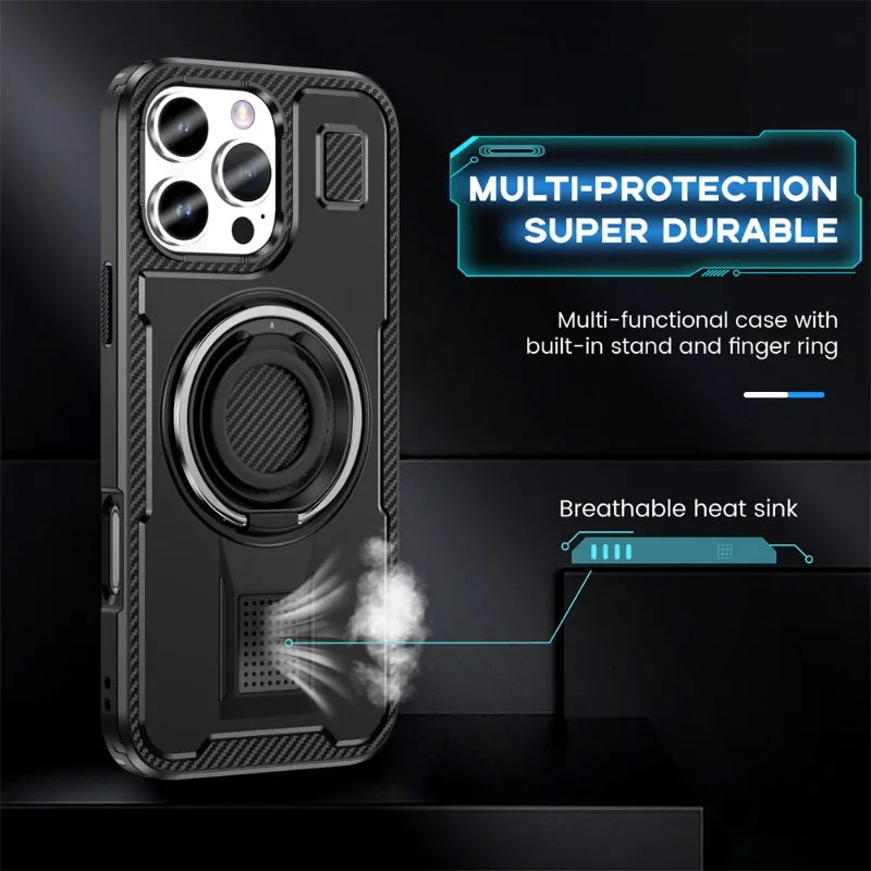 Shockproof PC Case with Rotatable Metal Holder for iPhone 16 Series