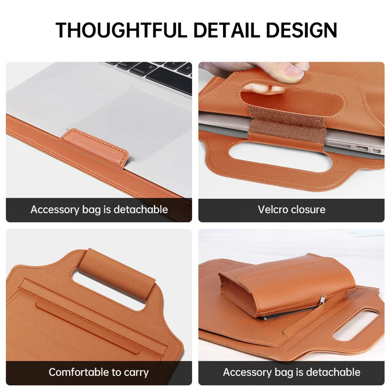 PU Leather Laptop Holder Case Sleeve with Detachable Notebook Cover and Mouse Pad