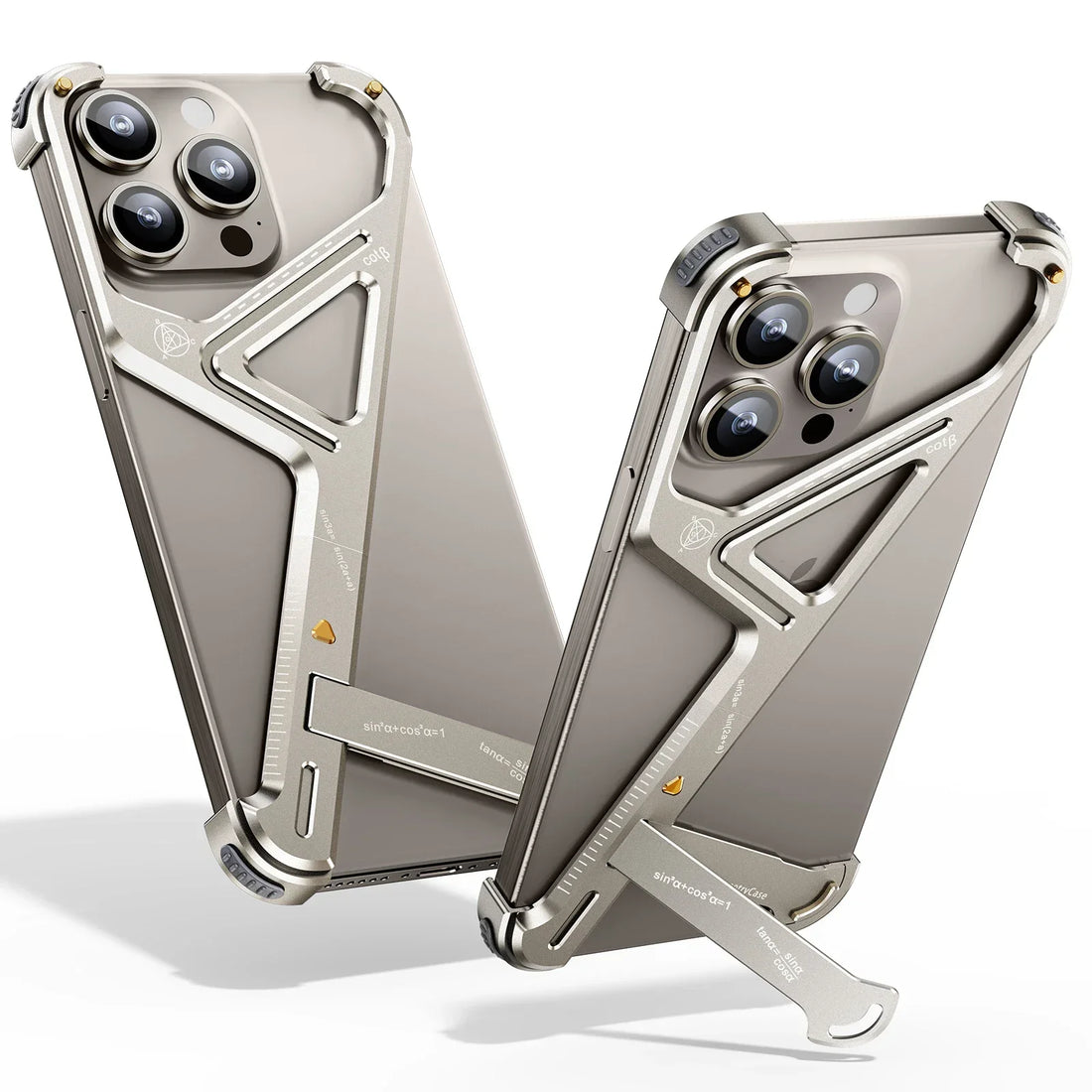 Aluminum Alloy Frameless Phone Case with Stand for iPhone 15 Series