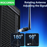 Rocoren AX300M WiFi 6 USB Wireless Adapter with High-Gain Antenna