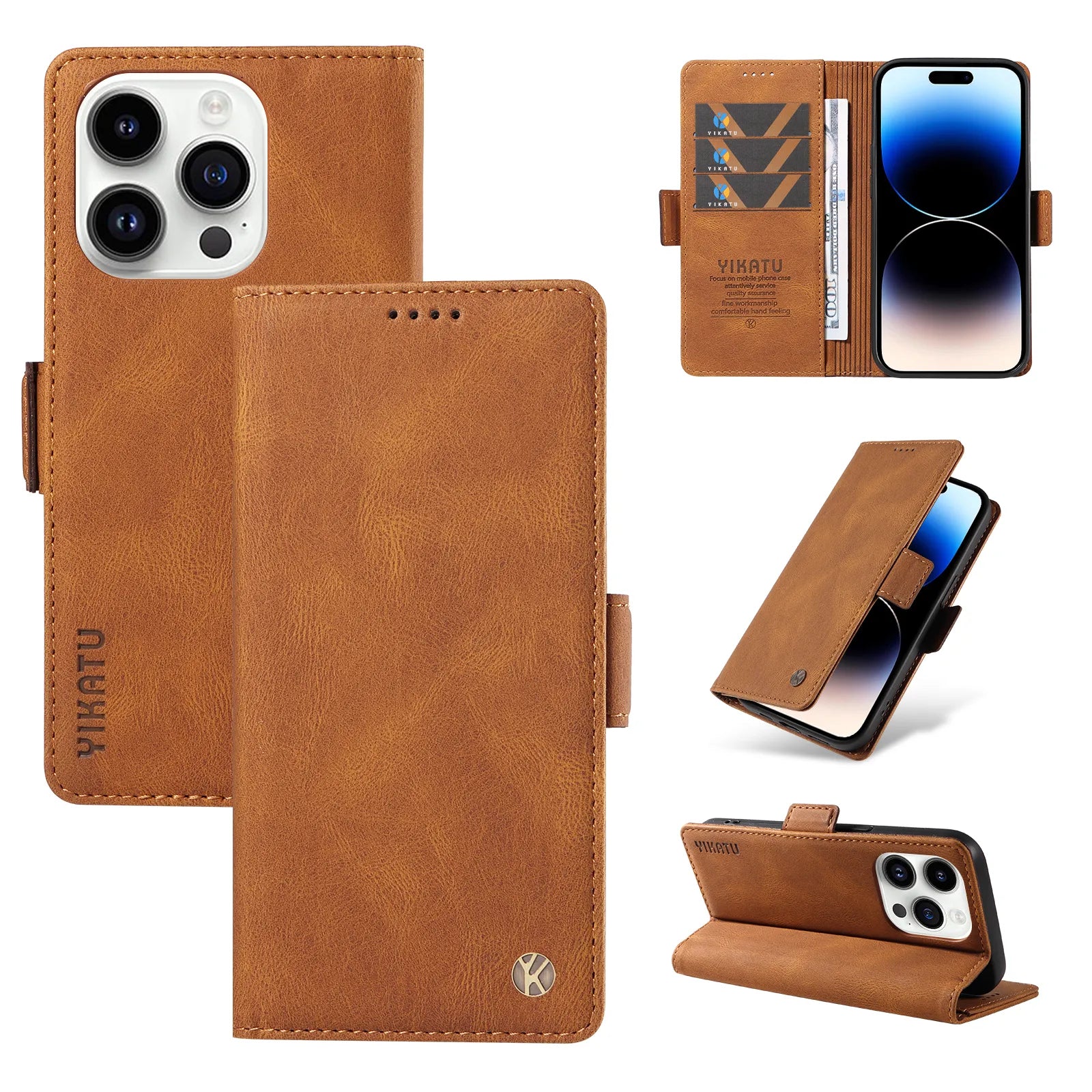 Magnetic Leather Card Slot Wallet Case for iPhone 15 Series