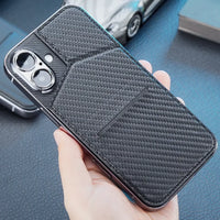 Plain Leather Card Holder Stand Case with Magnetic Fold Bracket for iPhone 16 Series