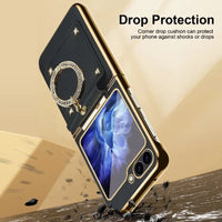 Luxury Leather Ring Holder Phone Case for Samsung Galaxy Z Flip 6